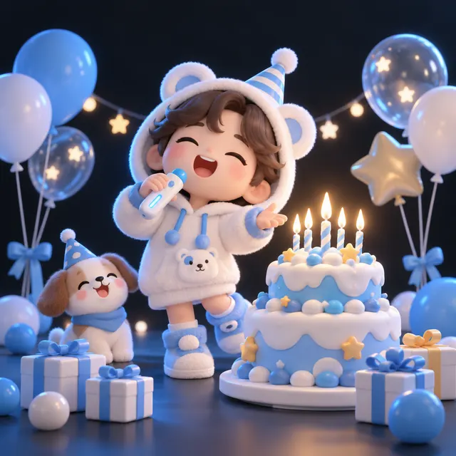 生日蛋糕旁边唱歌的小人